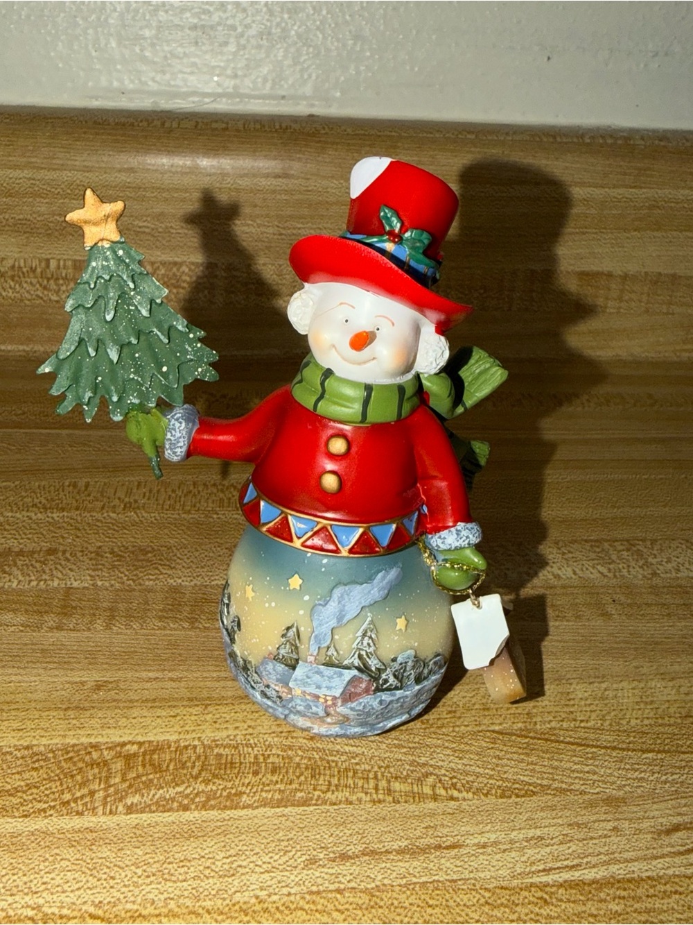 Vintage snowman with bird house village Christmas decor home decor